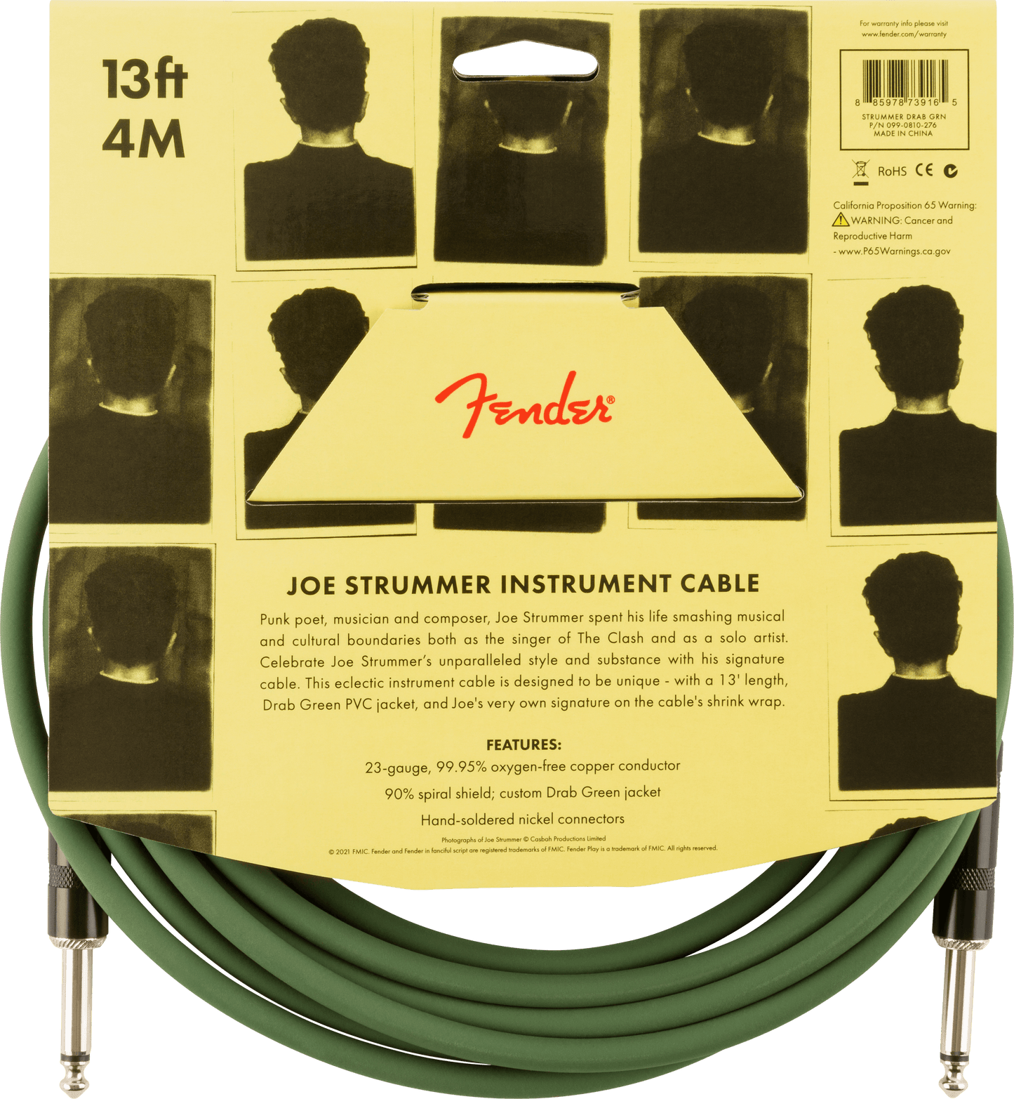 Joe Strummer Pro 13' Instrument Cable, Drab Green